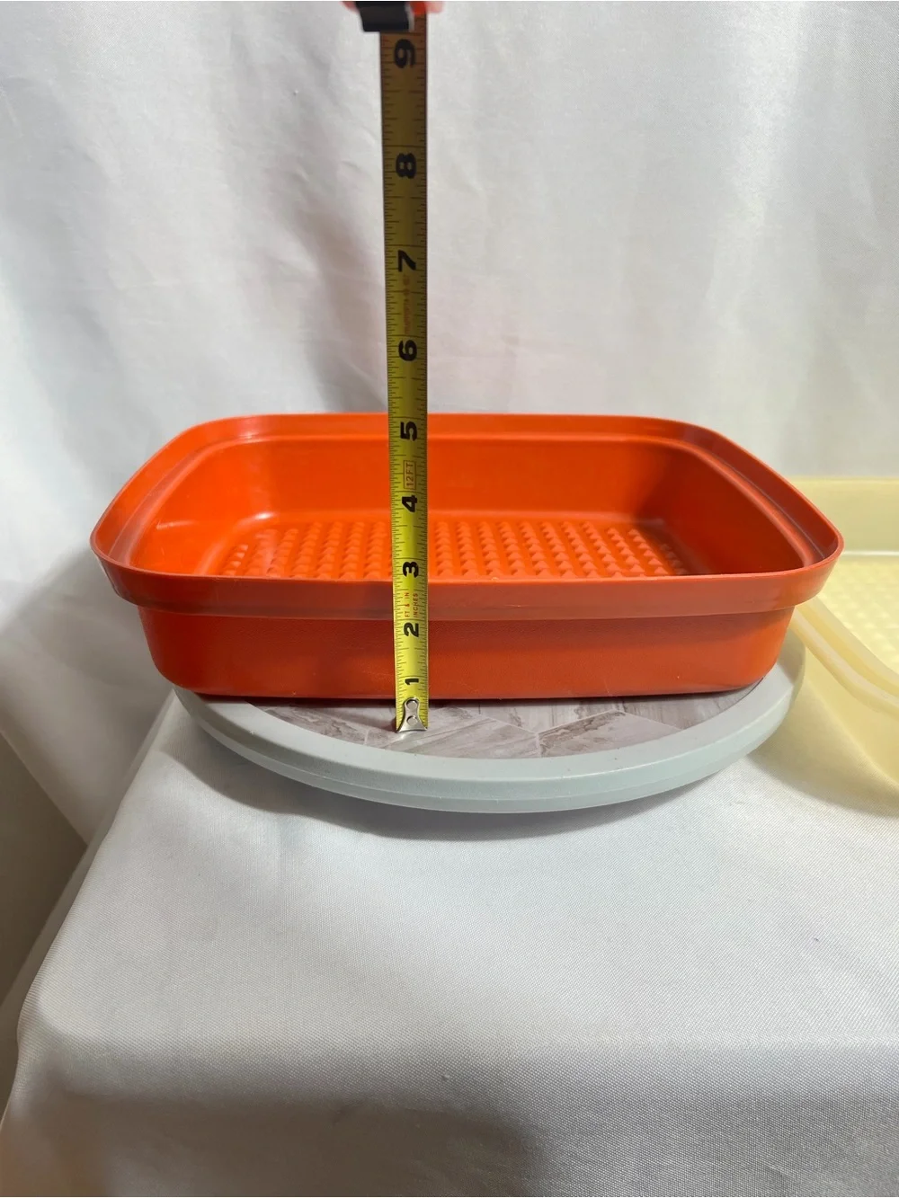 Vintage Tupperware Servalier Square Container Orange Red Sheer Lid Made USA